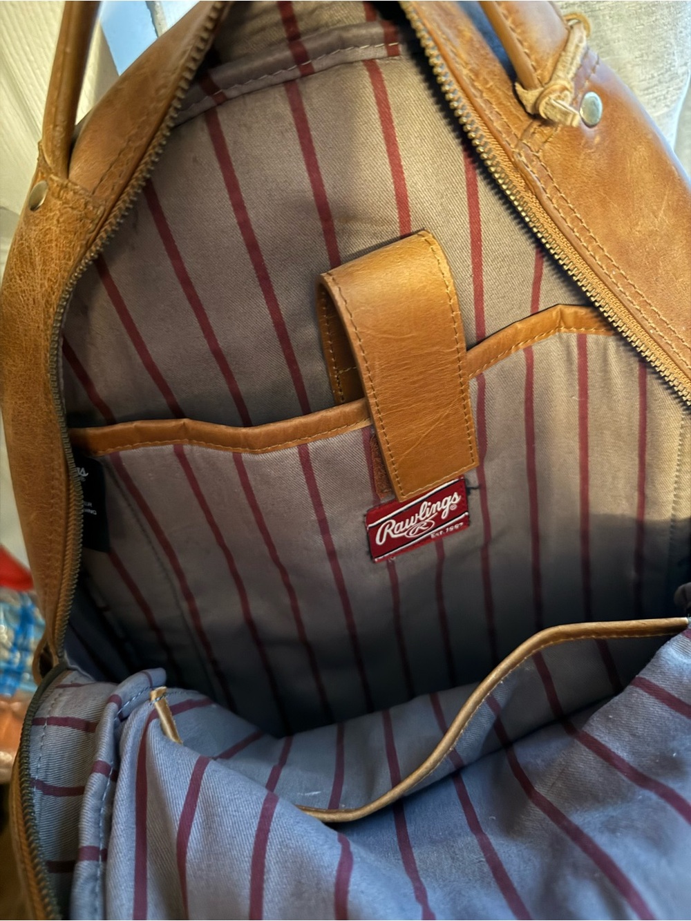 Rawlings Heritage Medium Genuine Leather Backpack Baseball Laptop Sleeve Tan - Picture 4 of 6